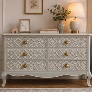 luxury bone inlay 6- drawer dresser Moroccan floral pattern