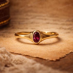 Ruby Ring 925 Sterling Silver, Oval Red Gemstone Ring, Minimalist Stackable Ring, July Birthstone Jewelry, Dainty Handmade Gift for Her