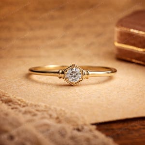 Moissanite Hexagon Ring 925 Sterling Silver Minimalist Engagement Ring Dainty Gold Stacking Ring Promise Ring Gift for Her