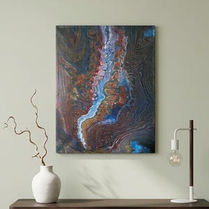 Azure Canyon - Original Fluid Art Painting 40x50cm, Abstract Acrylic Pour on Canvas, Modern Blue and Gold Wall Art, Unique, Home Decor, Gift