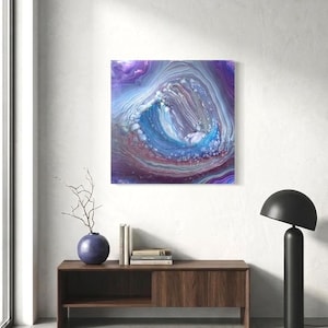 The Dimensions Portal - Original Acrylic Painting 50 x 50 cm | Fluid Artwork Blue Purple | Modern Abstract Painting on Canvas, Wall Decor