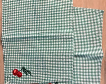 Green Gingham Cherry Placemats