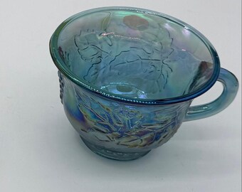 Vintage Indiana Glass Princess Blue Harvest Grape Carnival Glass Punch Cups | Iridescent Blue Goblet | MCM Party Glassware | Harvest Blue...