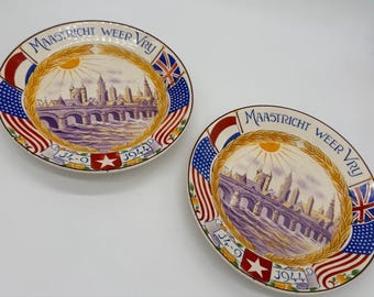 Societe Ceramique Maastricht Netherlands Liberation 1944 | Vintage Plate | Commemorative Plate | Red White Blue Decor