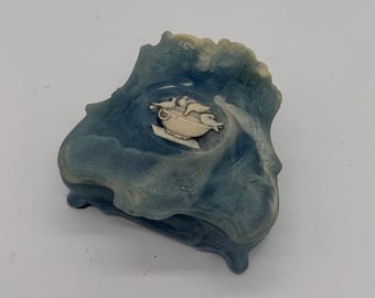 Vintage Incolay Stone Trinket Jewelry Box