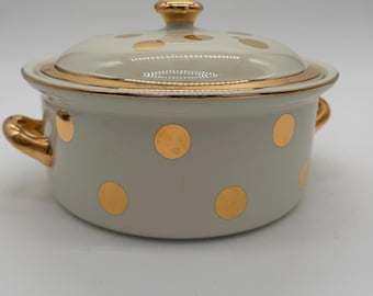 Hall China Company Gold Polka Dot Casserole 1.75qt | Hall Bakeware | Eva Zeisel | Gold Polka Dots