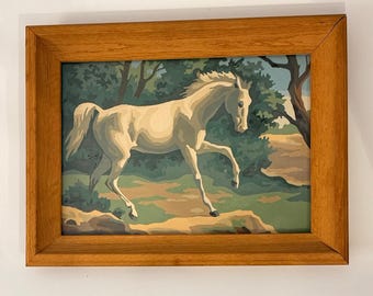 Vintage Horse Paint by Number Painting 1960's  Outsider Folk Art Kitsch