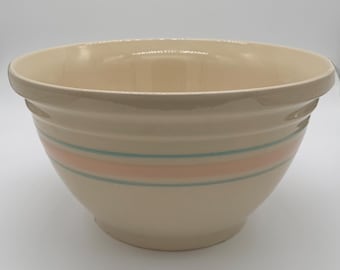 Vintage McCoy Pink Stripe 12" Mixing Bowl | Pottery Oven Ware USA