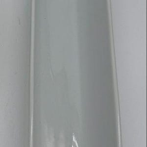 May include: A long, narrow, white ceramic serving dish with a smooth, glossy finish and rounded ends. The vessel features a deep, concave interior channel, creating a sleek, elongated trough shape suitable for holding slender food items or utensils.