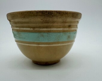 Watt Pottery Yelloware Turquoise Stripe Bowl 6"