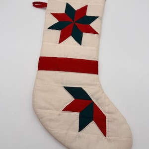 Vintage Cream Color Patchwork Lone Star Lights Quilted Stocking