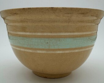 Watt Pottery Yelloware Turquoise Banded Bowl 10"