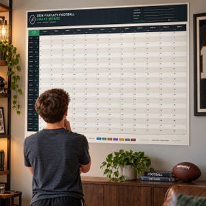 2026 Fantasy Football Draft Board Printable | 8 10 12 14 Team Draft Kit | 300 Player Labels | Snake Auction Keeper | 48x36 PDF