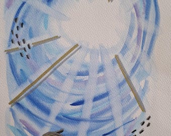 Aquarel schilderij, handgemaakte Italiaanse kunst, kunst voor de kinderkamer, cadeau-idee voor geboorte of verjaardag, aquarel met dieren. DANS VAN HET KLEINE VISJE.