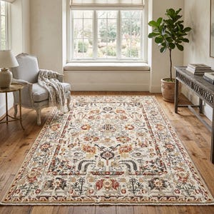 Alfombra lavable estilo bohemio, alfombra antideslizante para sala de estar, alfombra vintage