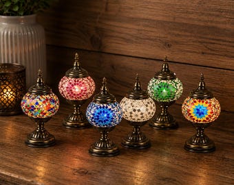 Rechargeable Mosaic Table Lamp, Vintage Turkish Style Touch Lamp, USB-C Cordless Bedside Light, Boho Bedroom Decor, Ambient Night Light