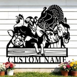 Personalized Farm Animal Metal Sign, Custom Horse Equestrian Decor, Rooster Yard Art for Outdoor Kitchen, Farmhouse Gifts for Coworker