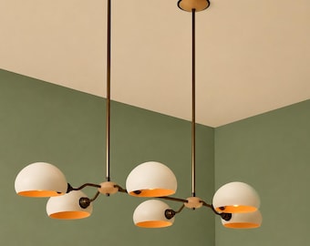 Plafonnier lustre moderne du milieu du siècle à 6 ampoules, laiton