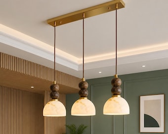 Handmade Alabaster Brass Pendant Chandelier | Modern Kitchen Island Dining Light Fixture