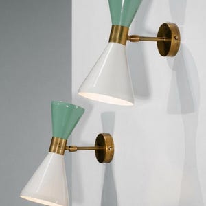 Modern Brass Wall Sconce with Dual-Tone Cone Shades – Elegant Bathroom/Vanity Light Fixture