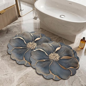 Luxury Floral Bath Mat Absorbent Non Slip Bathroom Rug Decor