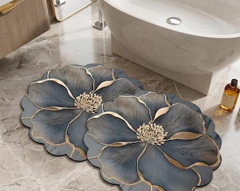 Alfombra de baño floral de lujo, absorbente y antideslizante.