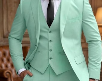Mint Green Men’s Blazer - Slim Fit Pastel Wedding Jacket - Designer Summer Party Wear Coat - Custom Tailored Seafoam Green Prom Blazer