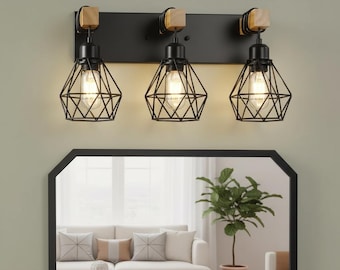 Lámpara de tocador de baño estilo granja, aplique de madera rústica sobre espejo, iluminación de pared para decoración de baño, lámpara moderna estilo granja