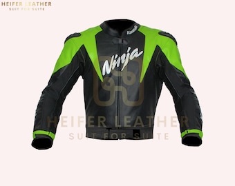 Neue Ninja Kawasaki GPlus Motorrad-Reitjacke - Moto gp Motorrad original Lederjacke mit kompletter Rüstung - Geschenk für Biker