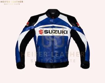 Vordere Jacke der Swarovski GSXR GPlus Motorrad-Reitjacke - Moto DP Motorrad Original Lederjacke mit kompletter Rüstung - Geschenk für Biker