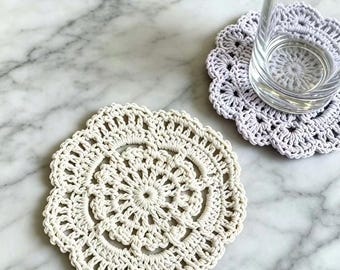 Posavasos de algodón hecho a mano a crochet, tapete redondo con mandala, decoración de mesa estilo boho cottagecore.