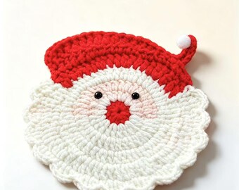 Posavasos de Papá Noel hecho a mano, posavasos navideño de punto, hilo de algodón resistente al calor (estilo cottagecore).