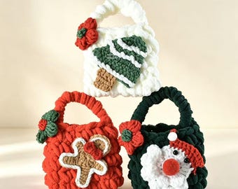Funda para auriculares navideña de ganchillo hecha a mano, soporte para AirPods de hilo grueso (pan de jengibre/Santa/árbol)
