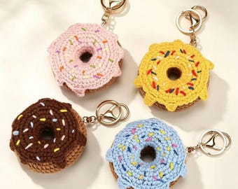 Llavero de rosquilla de ganchillo hecho a mano, adorno para bolsa de postres tejido (6 cm)