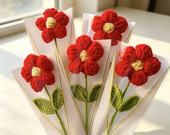 Tallo de flor tejido a crochet, hilo de algodón con leche, decoración de jarrón estilo cottagecore boho
