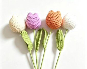 Ramo de tulipanes de ganchillo hecho a mano, tulipanes tejidos para siempre, decoración del hogar