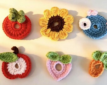Fundas para botones de flores y frutas hechas a mano con ganchillo, hilo de algodón, suministros para costura y manualidades.