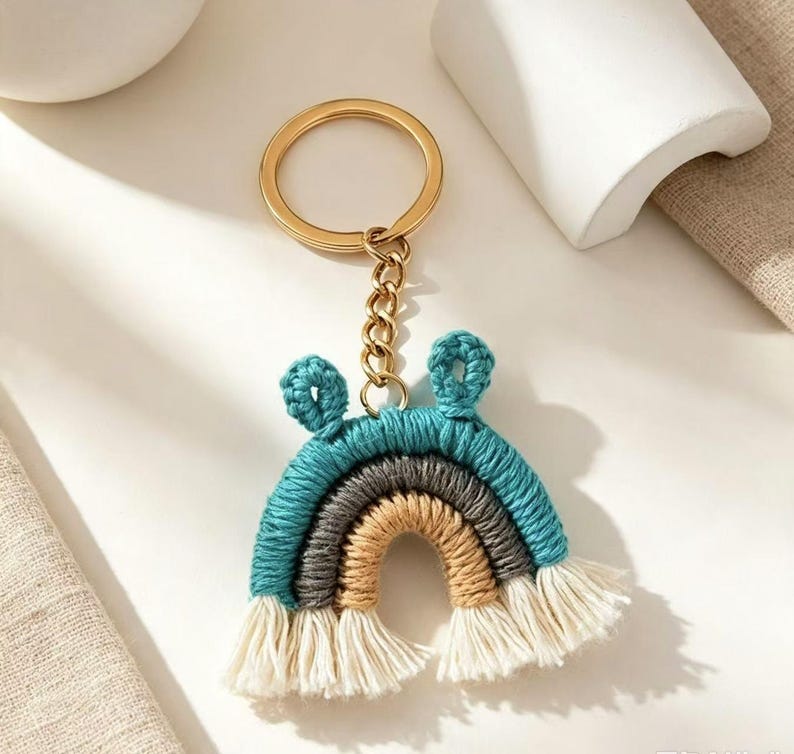 Macrame Rainbow Keychain, Boho Cotton Cord Bag Charm, Tassel Key Ring ...