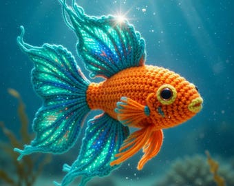 Crochet Betta Fish Pattern PDF, Amigurumi Fish Tutorial, Fancy Goldfish Plush, Aquarium Decor Toy, Realistic Betta Fish Patten, Fish Decor