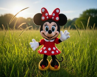 Cartoon Minii Mouse Crochet Pattern PDF, Classic Red Shorts Mouse Amigurumi, Cute Mouse Plush Toy, DIY Crochet Gift, Multi Language, Minii