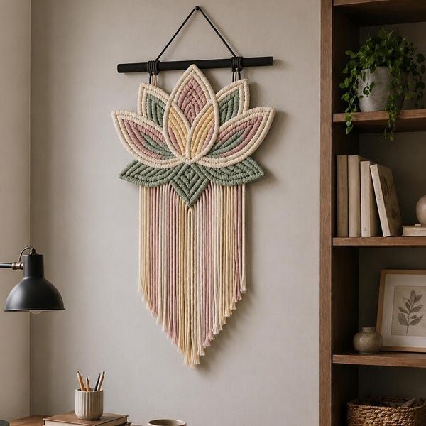 Macrame Lotus Wall Hanging Pattern PDF, Boho Floral Wall Decor, DIY Fiber Art Tutorial, Modern Minimalist Home Decor