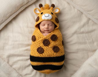 Giraffe Baby Cocoon Crochet Pattern PDF, Hooded Newborn Swaddle Wrap, Baby Photo Prop Blanket, Animal Cocoon Pattern, Instant Download