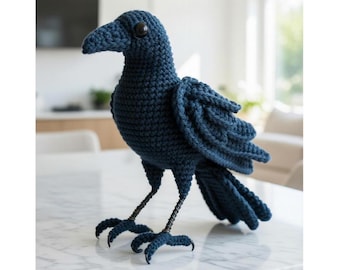 Crochet Gothic Raven Pattern PDF, Realistic Crow Amigurumi, Crochet Pattern, Wired Legs Standing Raven, Gothic Home Decor, Multi Language