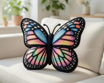 Butterfly Pillow Crochet Pattern PDF, Amigurumi Butterfly Cushion, Decorative Plush Pillow Tutorial, DIY Home Decor, Multi Language