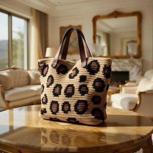 Beata Jute Rope Round Crossbody Bag with Leopard Print Strap Size 11” x 8” Boho il_fullxfull.7083357675_dnlq.jpg main image 4