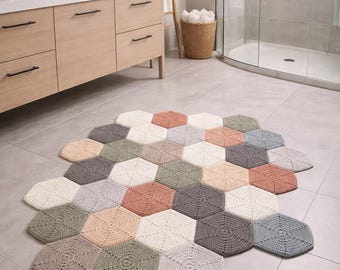 Modern Crochet Hexagon Rug Pattern PDF, Geometric Bathroom Rug, Handmade Crochet Floor Mat, Modular Hexagon Design, DIY Home Decor Pattern