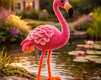 Realistic Flamingo Amigurumi Crochet Pattern PDF, Cute Pink Flamingo Plush Toy, Standing Bird Crochet Tutorial, Handmade Gift, Safari Croche