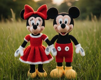 Cute Mini and Miki Mouse Crochet Pattern, PDF, Bow Amigurumi Doll, Mini Style Mouse Plush Toy, DIY Crochet Gift, Kawaii Animal Pattern Gift