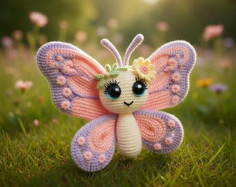 Real Butterfly Amigurumi Crochet Pattern PDF, Cute Kawaii Butterfly Plush, Decorative Pillow Toy, Spring Flower Butterfly, Multi Language