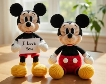 Cartoon Miki Mouse Crochet Pattern PDF, Classic Red Shorts Mouse Amigurumi, Cute Mouse Plush Toy, DIY Crochet Gift, Multi Language, Minni